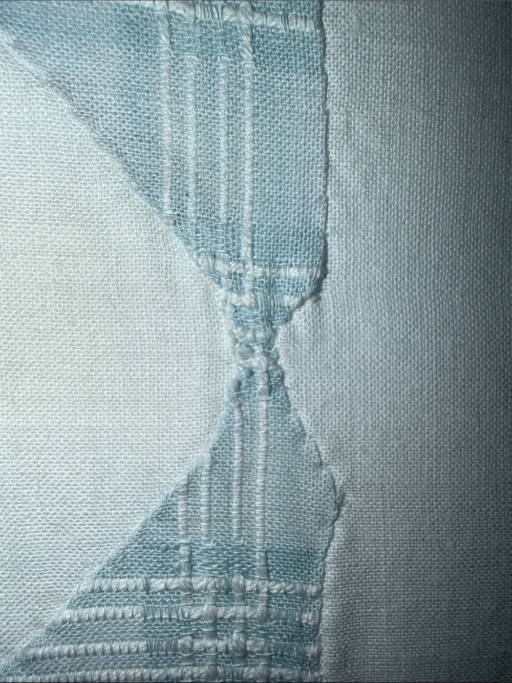 Vintage Quilt Blue Plaid Decorative Throw Pillow with White Appliqué